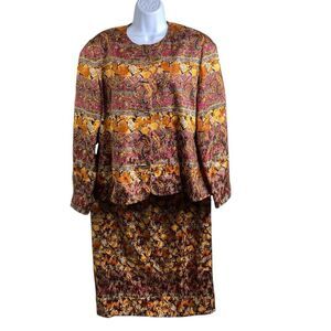 Vintage 80’s Anne Crimmins For Umi Paisley Silk Skirt Suit Size M Hong Kong Made